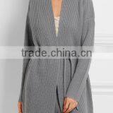 Light Grey Slips On Wool and Cashmere Blend Cardigan With Thin Waist Rope thumbnail-2