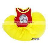 NEW Red Yellow Rhinestone World Cup Football Flag Spain Dogs Pets Clothes Party Dress XS-L