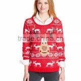 Women Red Sweater Reindeer Christmas Jacquard Pattern Christmas Jumper thumbnail-1