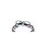 Shamballa Bracelet, Clear & Pink Crystal Pave Rhodium Plated Alloy Beads thumbnail-1