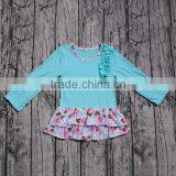 Cheap Wholesale Little Girls Long Sleeve T-shirt Blue Color With Flower Ruffles Boutique Outfits Fall Spring Basic Tops Tees New thumbnail-1