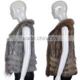 YR243 Knitting Rabbit Fur Vest 1*2 Knit Women Real Raccoon and Rabbit Fur Vest Wholesale OEM thumbnail-3