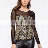OEM Cheap Fancy Gold-toned Sequins Long Sleeves Women Floral Top Blouse thumbnail-4