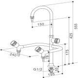 VIRTUES Laboratories Triple Outlet Faucet Water Supply Fitting Solid Brass Goose Neck Spout White Grey Color V02 thumbnail-3
