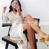 LAITE D2196 Hot Sales Satin Solid Color V-neck High Waist Sexy Dresses Women High Split Maxi Casual Dresses thumbnail-2