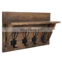 Вешалка для одежды с полкой 4 металлических двойных крюков, подвесная к стене