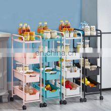 ABS 4-tier Storage Rack Utility Home Kitchen White Blue Pink Black Powder Coating Storage Hand Trolley Bathroom Storage Rack