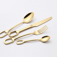 Set of 4 Pieces Silver Colored Stainless Steel Knife Fork Spoon Quality Tableware Cutlery Set With Hook Handle thumbnail-4