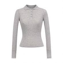 Hot Girl American T-shirt 2025 Pure Lust Style Slim Solid Colour POLO Collar Micro Transparent Shoulder Top thumbnail-3