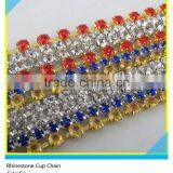 Rhinestone Metal Cup Chain Sew on Colorful Diamond Rhinestone Claw Chian Trim thumbnail-2