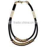 NNK-100918 Punk Double Layered Alloy Beaded Imitation Leather Fashion Statement Necklaces thumbnail-1