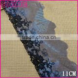 Factory high quality embroideried black 11cm nylon Lace for shirt accessories
