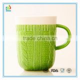 High Quality Bright Color Embossed Ceramic Coffee Mugs