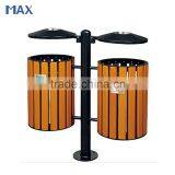 Outdoor Double Wooden Cylinder Pole Dustbin thumbnail-1