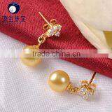Japanese Circular 7--7.5mm Golden Akoya Pearl Jewelry Earrings for Sales thumbnail-3