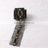 100% Handmade Garment Accessories Black and Gold Color Wholesale Beaded Lace Trim thumbnail-3
