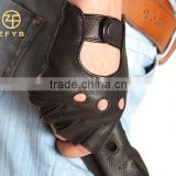 High quality handmade motorcycle fingerless men's deerskin leather gloves