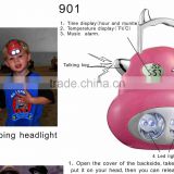 Led camping headlight with talking clock
