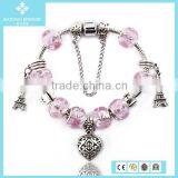 Low Price Fashion Lucky Pink Beads Eiffel Tower Charm Bracelet Jewelry 2015 thumbnail-1
