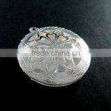 32mm Vintage Style Silver Filigree Flower Round Photo Locket Pendant Charm DIY Supplies 1112014 thumbnail-3