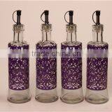 Glass Oil Vinegar Bottle Set With Purple Metal Coating thumbnail-2