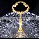 Transparent Glass Dishes Plate Set With Golden Metal Stand for Wedding thumbnail-3