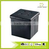 Black Faux Leather Ottoman Coffee Table With Storage Collapsible Square Cube thumbnail-1