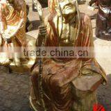 Chinese Shaolin Temple Eighteen Arhats Brass Buddha on Crutch Statue thumbnail-1