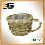 Flowerpot With Circular Natural Rattan Cup Shape/Garden Planter thumbnail-1