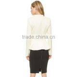 HAODUOYI Women White Color Block Button Front Asymmetrical Blazer thumbnail-4