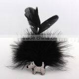 Sweet Dog Feather Girls Brooch With Crystals,Bead & Feather Fabric Corsage Pin thumbnail-4