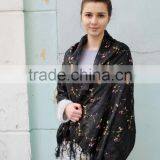 Vintage Black Shawl Scarf, Embroidered Black Shawl, Bohemian Festival Hippie, Headscarf ,Women Accessory