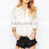 100% Cotton Relaxed Fit Crochet Detail Lady Shirt,fashion Full Sleeves Shirts thumbnail-2