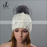 China Supplier Unisex Knitted Bonnet Caps With Fox Fur Pompoms Balls Hats