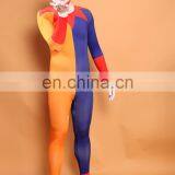 Mens Blue & Yellow Split Second Skin Suit Zentai Clown Fancy Dress Lycra Bodysuit thumbnail-2