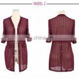Stripe Jacquard Mesh See-Throught Old Women Long Cardigan Guangzhou Factory thumbnail-5