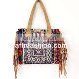 Exclusive Fashionable Women's Leather Fringe Tote Bag- Vintage Banjara Gypsy Tribal Leather Fringe Bag- Ethnic Boho Leather Bag thumbnail-4