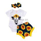 2019 New Style Wholesale Girls Clothing Sets Baby Outfit Infant Floral Prints Romper Sunflower Clothes Set thumbnail-1
