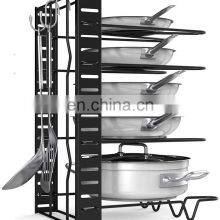 Pot Pan Rack Organizer Adjustable 5 Tier Pans Lid Organizer Rack Holder Heavy Duty Black Pot Lid Holders for Cookware thumbnail-5