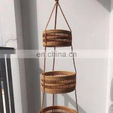 Hot SAle Rattan Wicker Hanging Fruit Basket Three Tiers, Handcrafted Fruit Bread Nuts Candies Storage Box Basket thumbnail-2