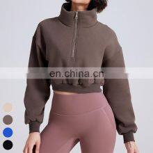 Custom Fitness Top Casual Loose Running Sweatshirts Stand Collar Yoga Coat Long Sleeve Half Zipper Fleece Sports Sweatshirt thumbnail-3