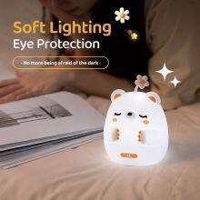 High Quality LED USB Rechargeable Soft Silicone Night Light Cartoon Bear Patting Lamp Bedroom Decor Touch Sensor Table Light thumbnail-3