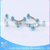 China Manufacturer Piercing Medical Steel Purple Crystal Custom Eyebrow Rings thumbnail-2