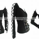 GOTHIC BLACK COTTON CORSET TOP WITH LONG SLEEVES thumbnail-1