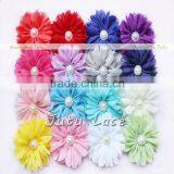 Best Quality Chiffon Fabric Ballerina Hair Flowers With Beads-decorative Handmade Pearl Center Flower