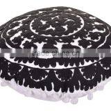Round Suzani Embroidered Cushion Cover Indian Pillow Cover Decorative Boho Throw Pillows Pom Pom Outdoor Cushions thumbnail-1