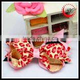 animal leopard print pink hair bow tie for girls metal spring clip MYA001637