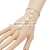 Fashion beautiful women hand gold chains pearl bracelet with ring
