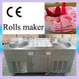 Europe Standard Big Power Double Pan and 10 Small Pans in Middle Fried Ice Cream Machine for Sale Factory Type