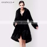 201new styles long black natural mink fur coat for winter